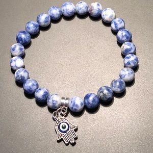 Blue Spot Jasper x Evil Eye Charm Bracelet